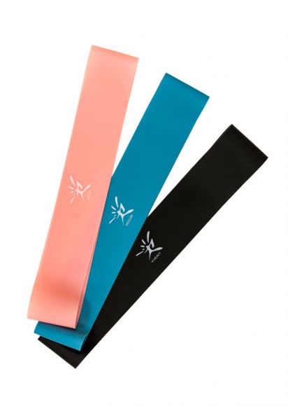 Våra gummiband – även kallade minibands – kommer i tre olika färger som alla har olika motstånd.